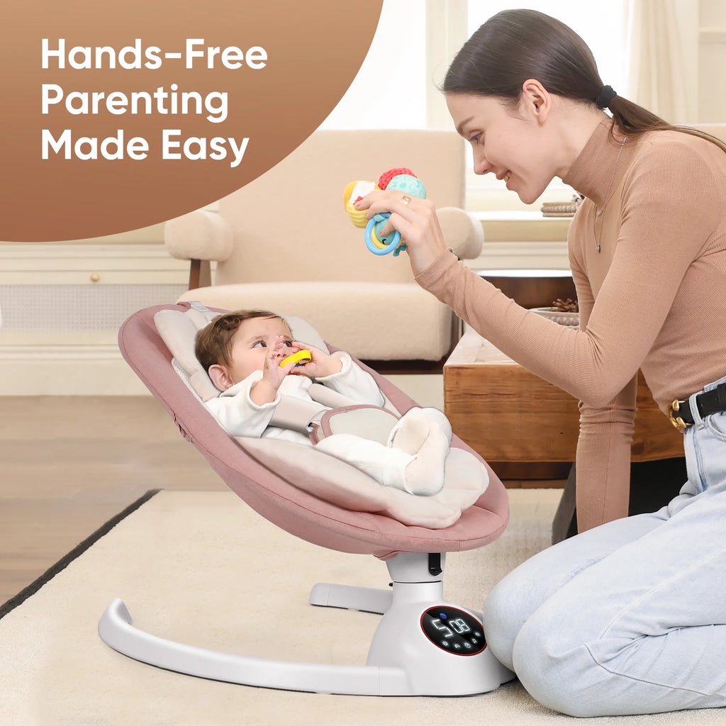 Baby Swing for Infants,Bluetooth Control 5-Point Harness Newborn Swing,5 Sway Speed,10 Lullabies(Pink)