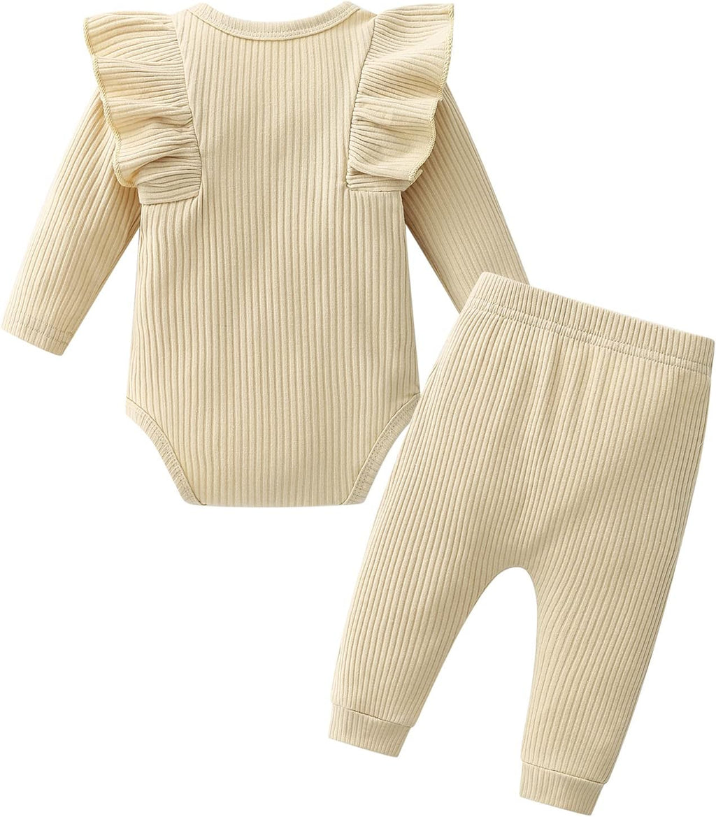 Newborn Baby Girl Clothes Infant Girls Outfit Winter Spring 3PC Outfits Long Sleeve Romper Ruffle Pants