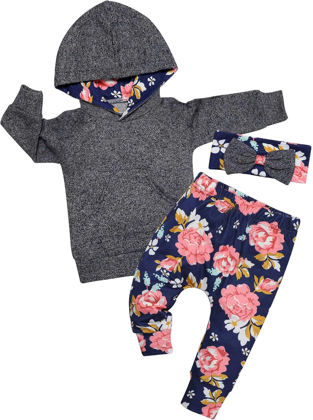 Toddler Baby Girl Clothes Baby Girl Hoodie Infant Baby Girl Outfits + Floral Pants 3PC Set 2-3 T