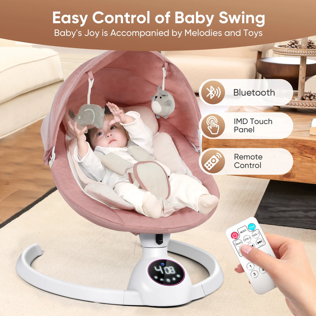 Baby Swing for Infants,Bluetooth Control 5-Point Harness Newborn Swing,5 Sway Speed,10 Lullabies(Pink)