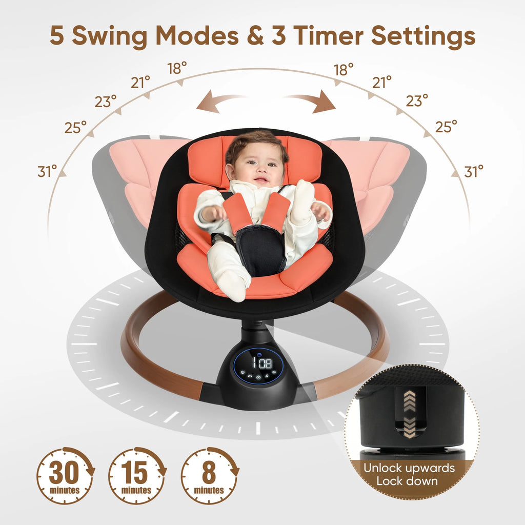 Baby Swing for Infants,Bluetooth Control 5-Point Harness Newborn Swing,5 Sway Speed,10 Lullabies(Black)