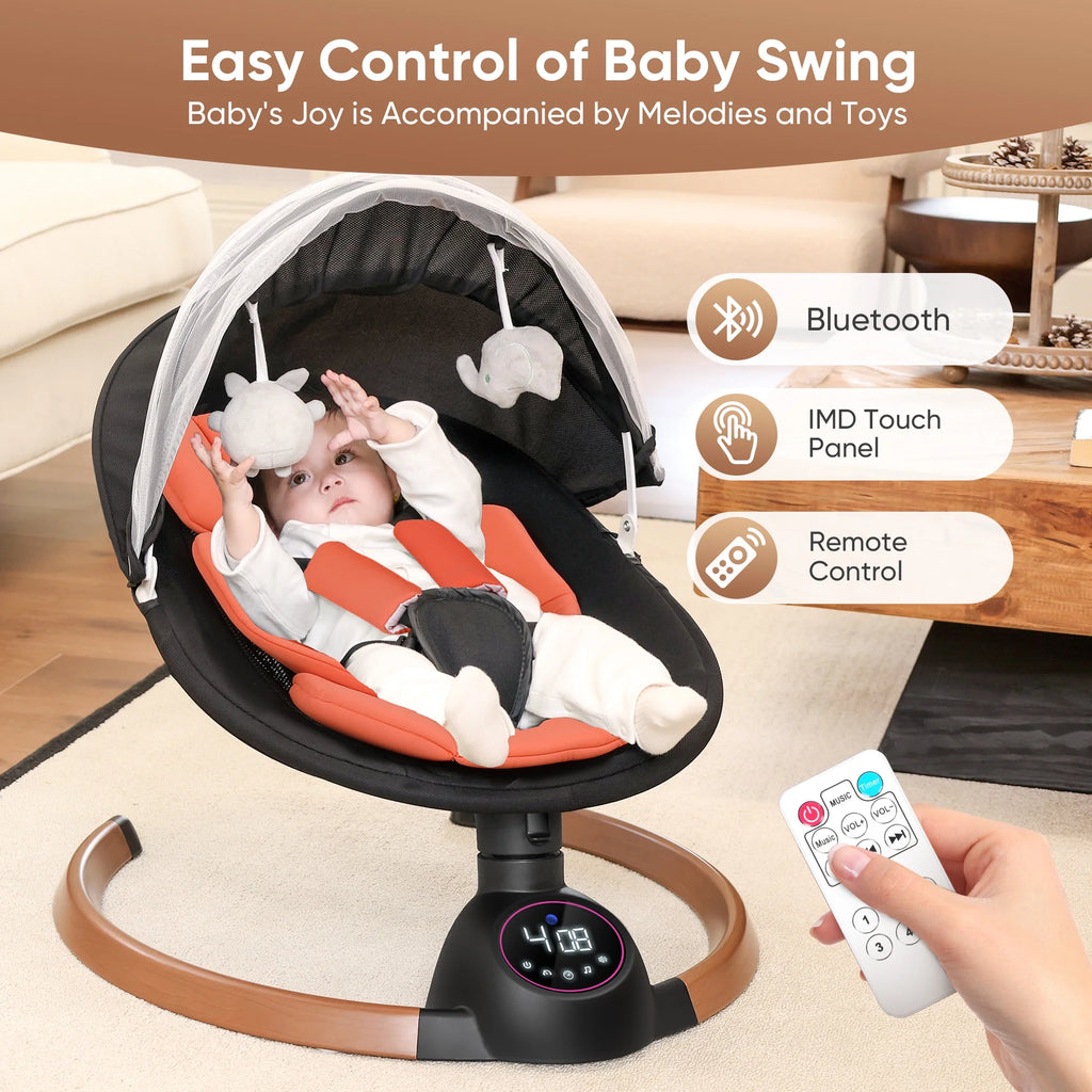 Baby Swing for Infants,Bluetooth Control 5-Point Harness Newborn Swing,5 Sway Speed,10 Lullabies(Black)