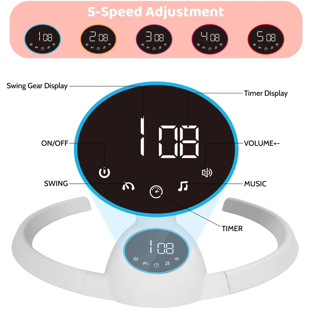 Baby Swing for Infants,Bluetooth Control 5-Point Harness Newborn Swing,5 Sway Speed,10 Lullabies(Pink)