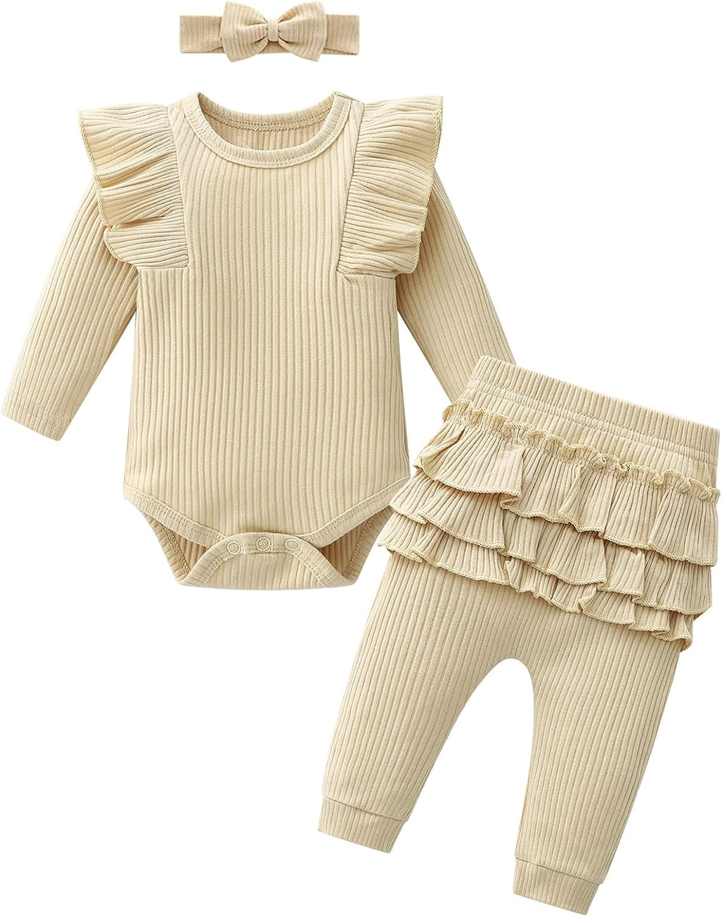 Newborn Baby Girl Clothes Infant Girls Outfit Winter Spring 3PC Outfits Long Sleeve Romper Ruffle Pants
