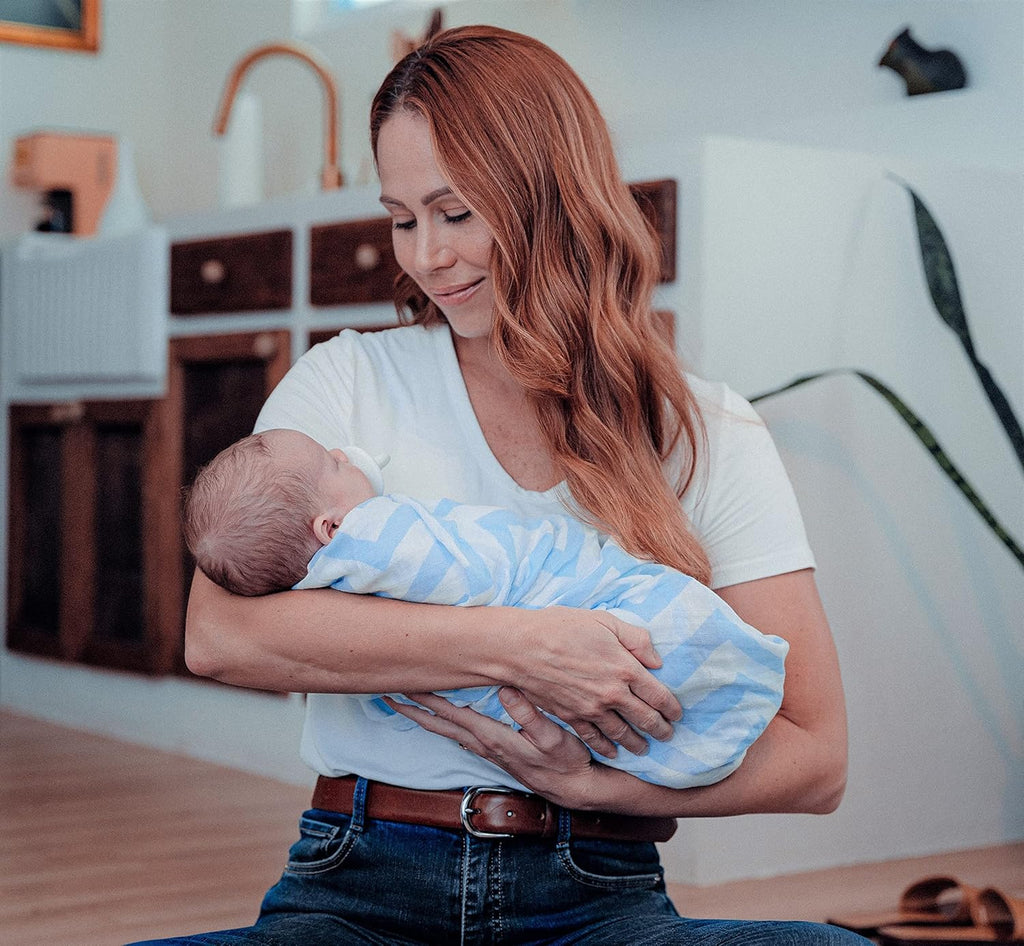 Muslin Swaddle Blankets Pack of 4, 47 X 47 Inches, Soft Cotton Baby Blanket Set, Large Multipurpose Swaddling Wraps for Newborns - Self-Soothing Swaddle - Blue