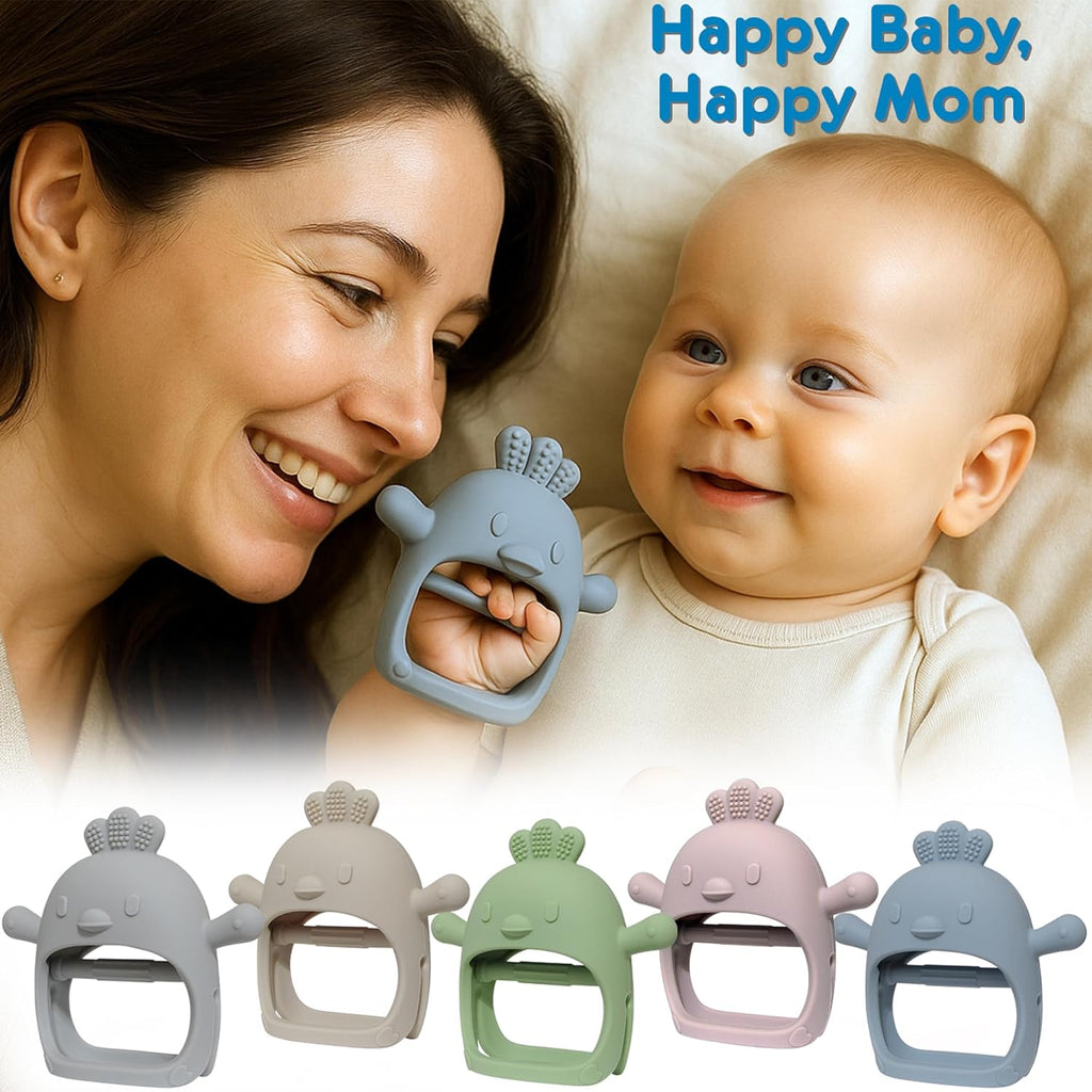 , Silicone Teether Glove, Baby Toys 0-6 Months, Mittens for Infants Use as Teething Pacifier, Teething Toys 3-6 Months, Teethers for Babies 6-12 Mon, 6 Mo Old Must Haves - 2 Pack Beige/Green