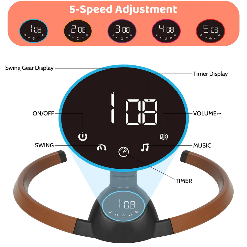 Baby Swing for Infants,Bluetooth Control 5-Point Harness Newborn Swing,5 Sway Speed,10 Lullabies(Black)