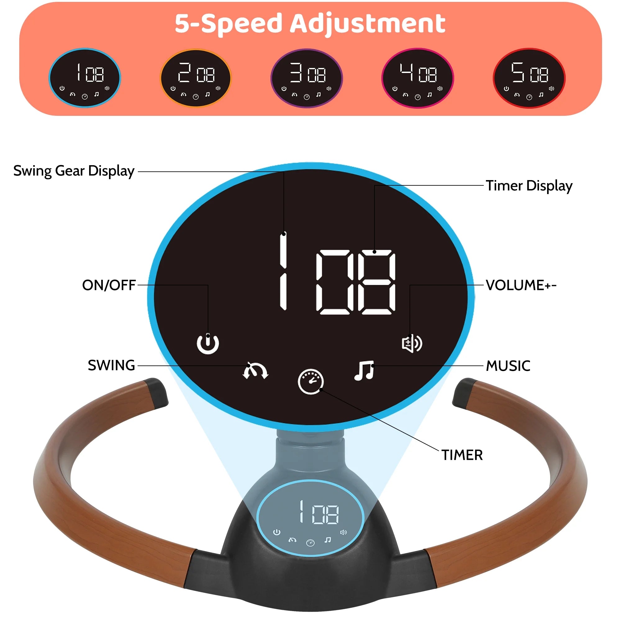 Baby Swing for Infants,Bluetooth Control 5-Point Harness Newborn Swing,5 Sway Speed,10 Lullabies(Black)