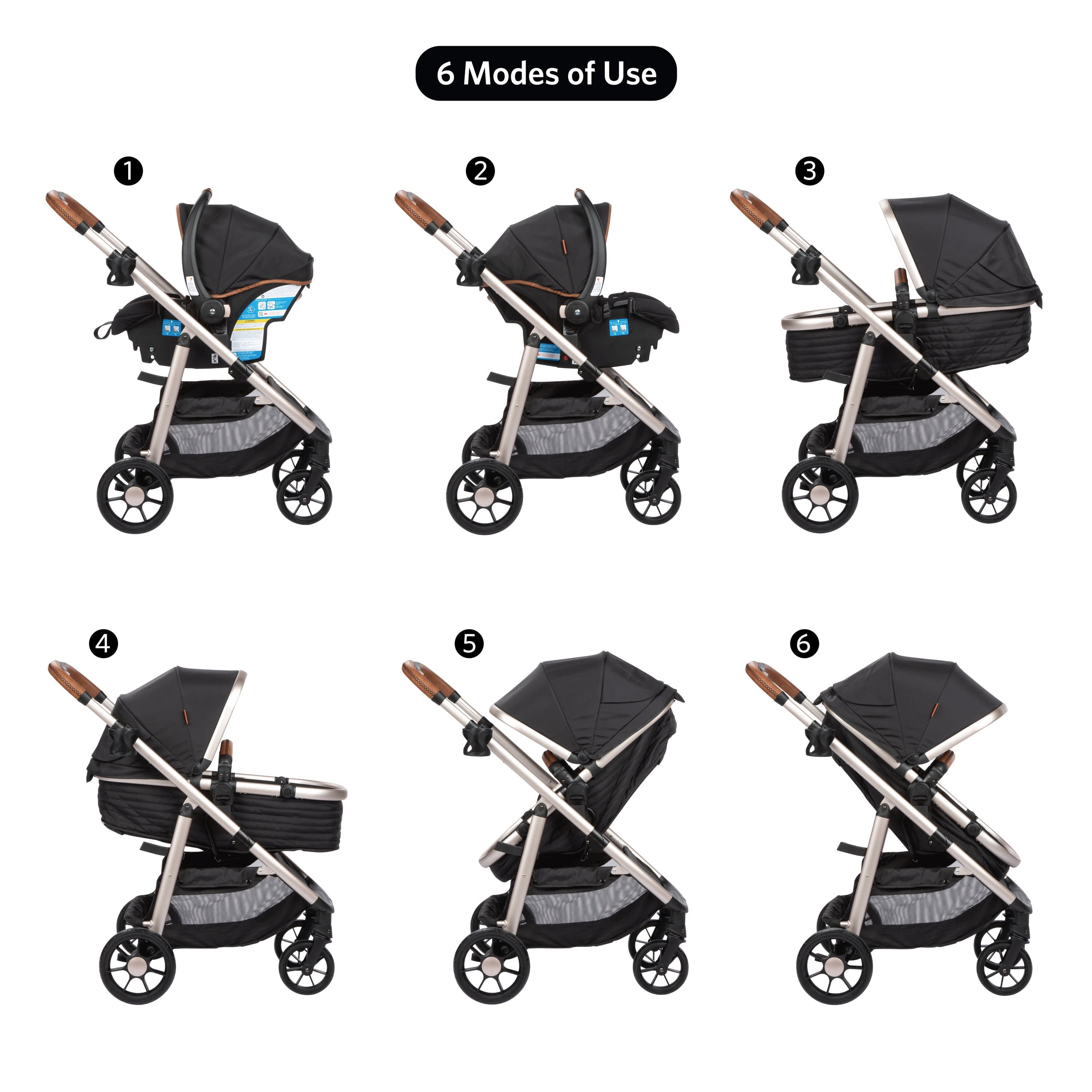 6-In-1 Modular Travel System, Black & Gold, Infant & Toddler, Unisex