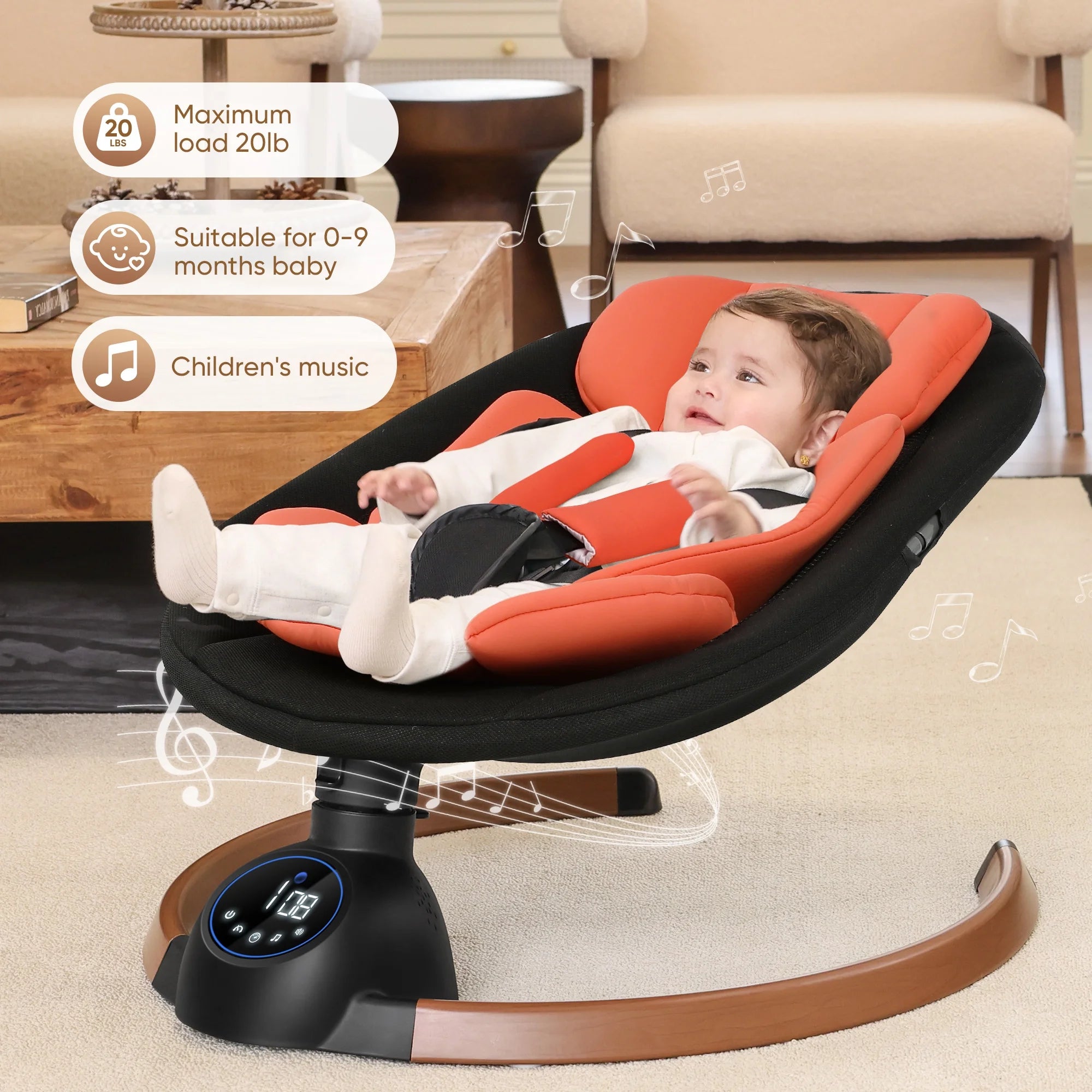 Baby Swing for Infants,Bluetooth Control 5-Point Harness Newborn Swing,5 Sway Speed,10 Lullabies(Black)