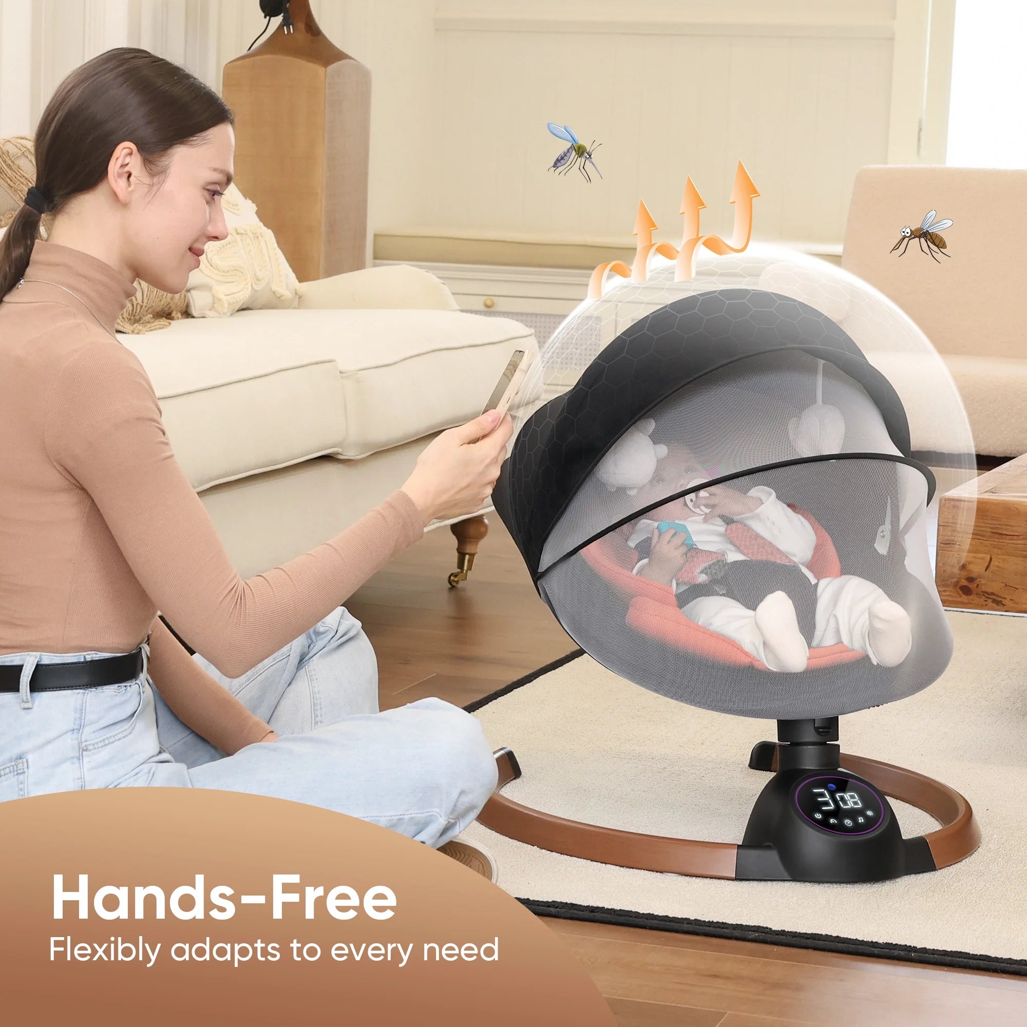 Baby Swing for Infants,Bluetooth Control 5-Point Harness Newborn Swing,5 Sway Speed,10 Lullabies(Black)