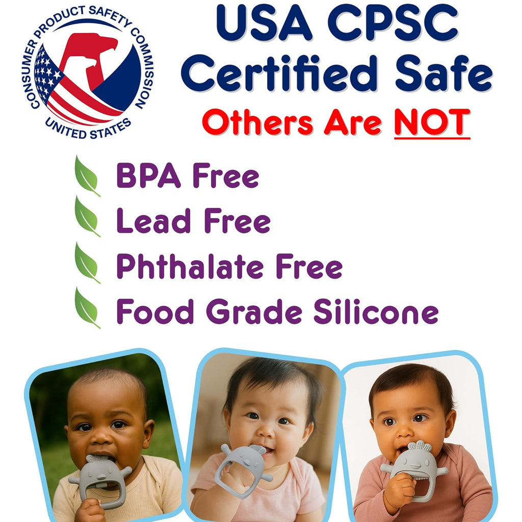 , Silicone Teether Glove, Baby Toys 0-6 Months, Mittens for Infants Use as Teething Pacifier, Teething Toys 3-6 Months, Teethers for Babies 6-12 Mon, 6 Mo Old Must Haves - 2 Pack Beige/Green