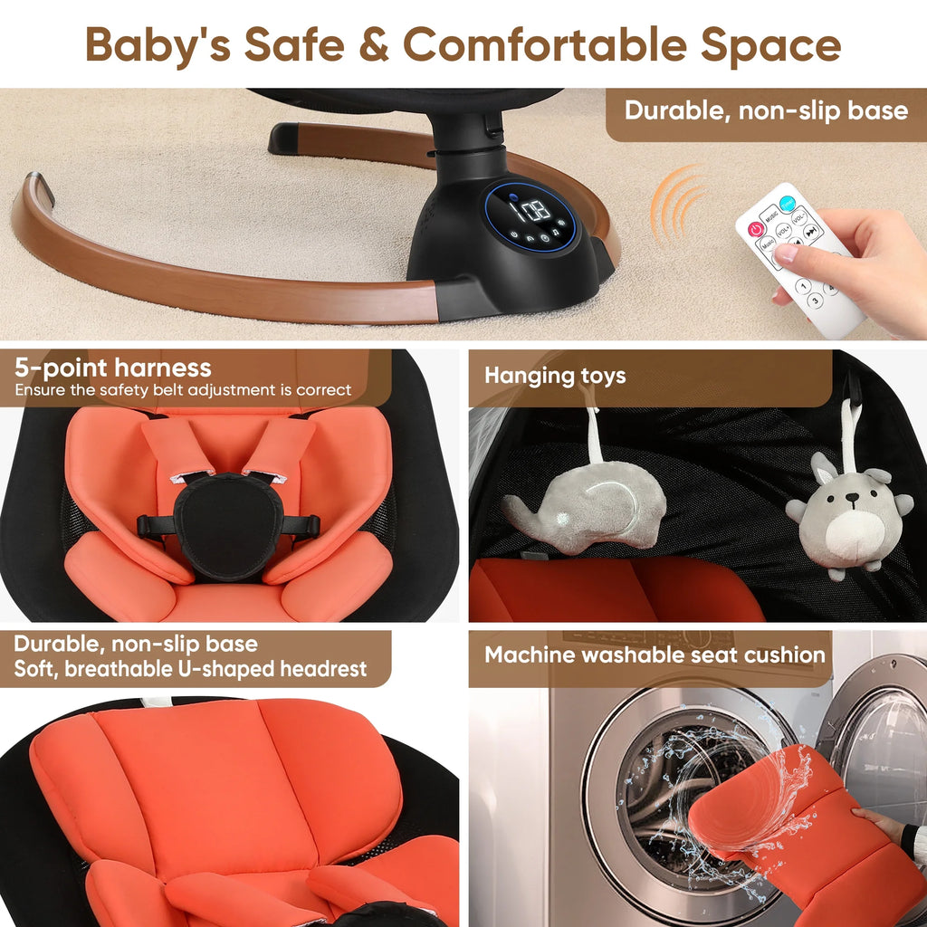 Baby Swing for Infants,Bluetooth Control 5-Point Harness Newborn Swing,5 Sway Speed,10 Lullabies(Black)