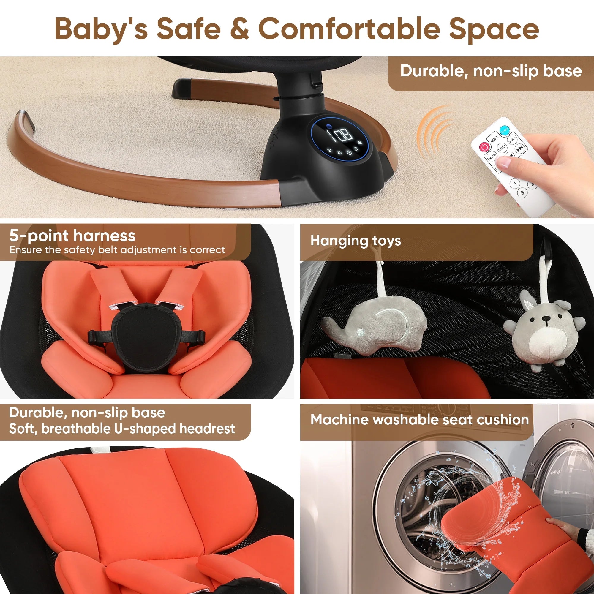 Baby Swing for Infants,Bluetooth Control 5-Point Harness Newborn Swing,5 Sway Speed,10 Lullabies(Black)