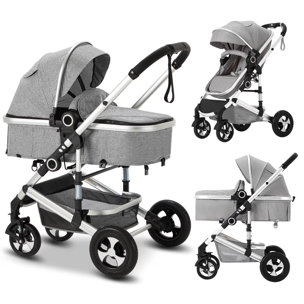 3-In-1 Convertible Baby Stroller with Big Seat and Adjustable Canopy, 24 Pound, Light Grey