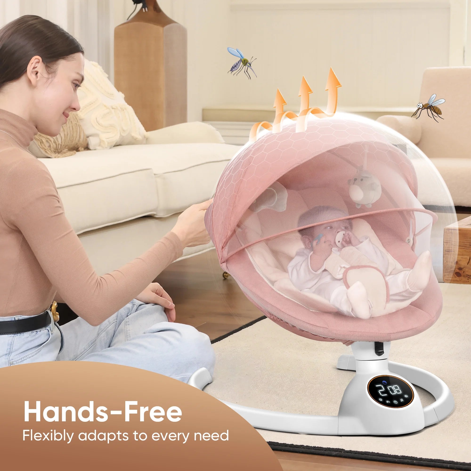 Baby Swing for Infants,Bluetooth Control 5-Point Harness Newborn Swing,5 Sway Speed,10 Lullabies(Pink)