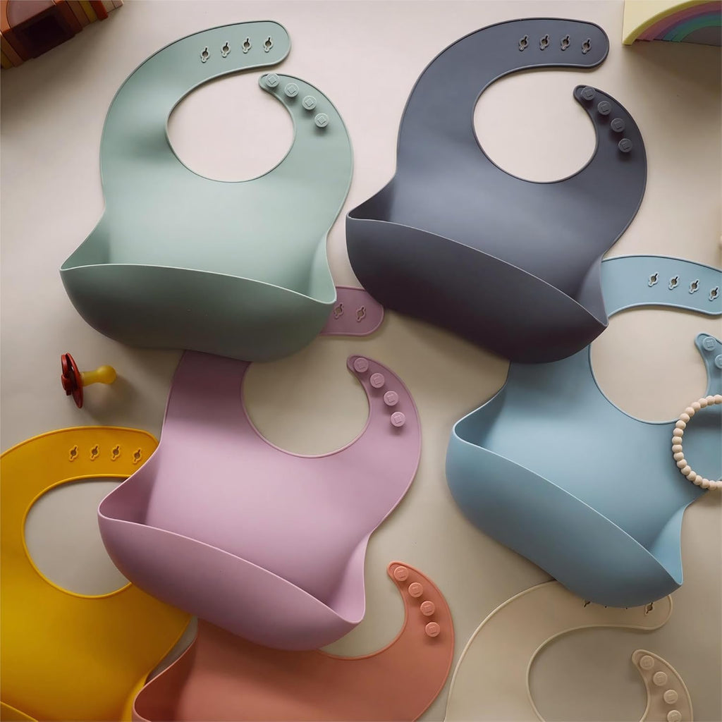 Silicone Baby Bibs Set of 2 | BPA Free Waterproof | Soft Flexible Adjustable Silicone Bibs for Babies & Toddlers(Ether/Sage)