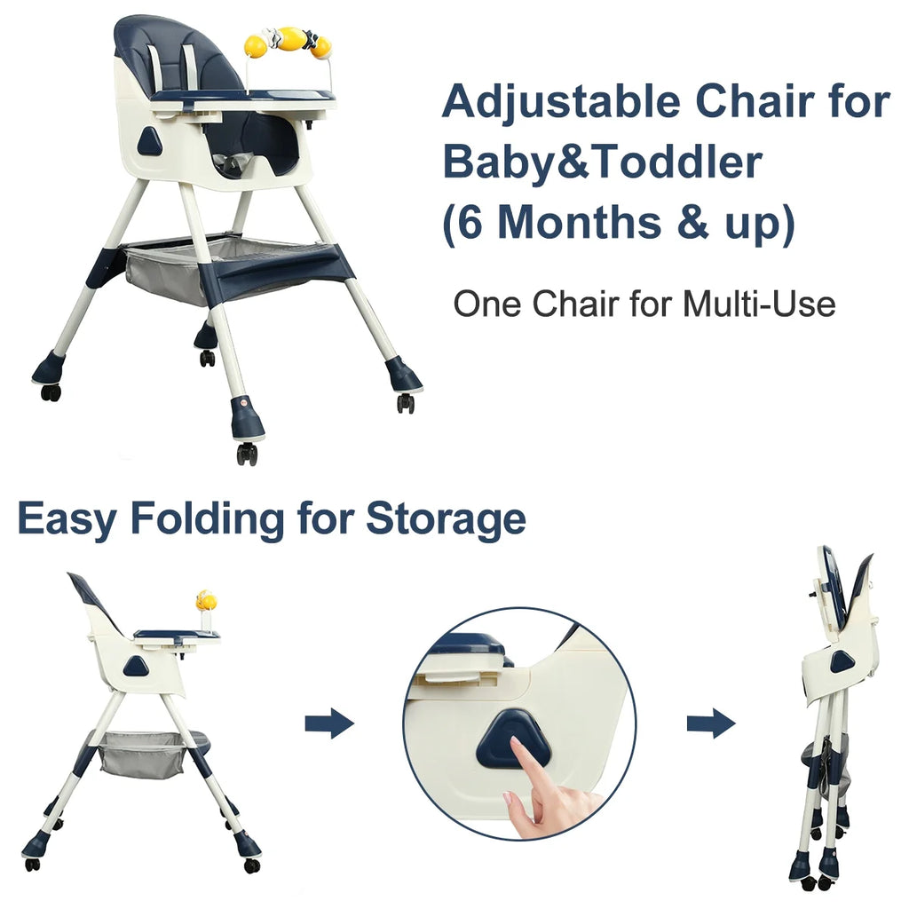 4-In-1 Baby Highchair Adjustable Kid Toddler Dining Chairs Eat & Grow Convertible Chair with 5-Point Harness, Dinner Plate, Blue